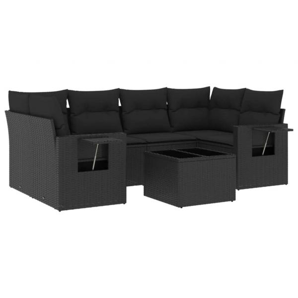 ARDEBO.de - 7-tlg. Garten-Sofagarnitur mit Kissen Schwarz Poly Rattan