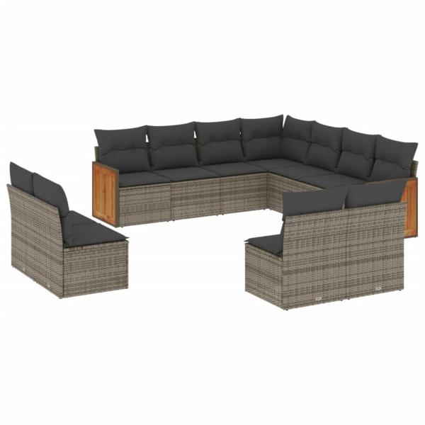 ARDEBO.de - 11-tlg. Garten-Sofagarnitur mit Kissen Grau Poly Rattan