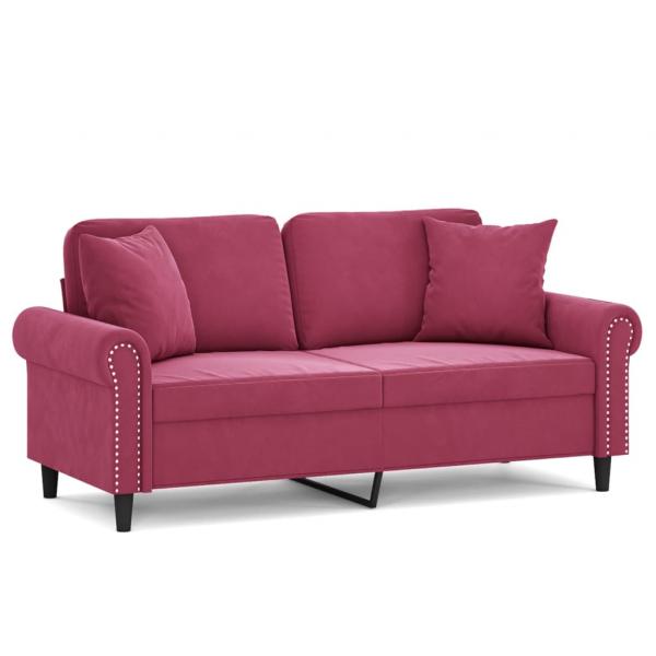 2-Sitzer-Sofa mit Zierkissen Weinrot 140 cm Samt