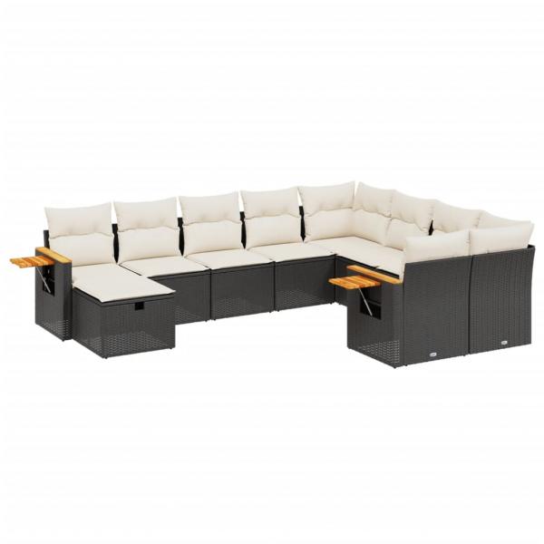 10-tlg. Garten-Sofagarnitur mit Kissen Schwarz Poly Rattan