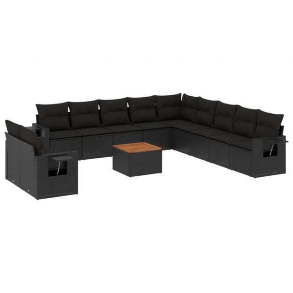 12-tlg. Garten-Sofagarnitur mit Kissen Schwarz Poly Rattan