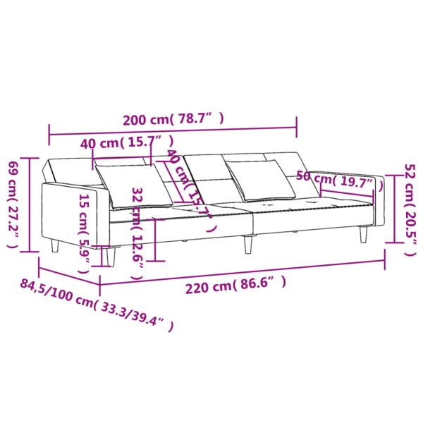 Schlafsofa 2-Sitzer mit 2 Kissen Dunkelgrau Samt