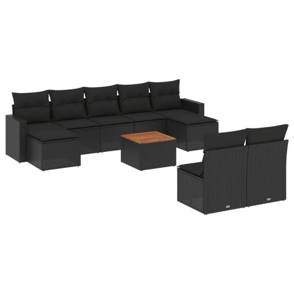 ARDEBO.de - 10-tlg. Garten-Sofagarnitur mit Kissen Schwarz Poly Rattan