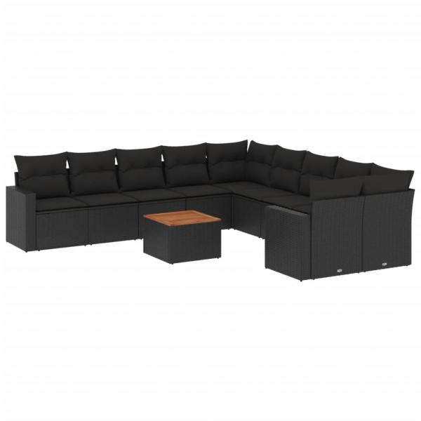 ARDEBO.de - 11-tlg. Garten-Sofagarnitur mit Kissen Schwarz Poly Rattan