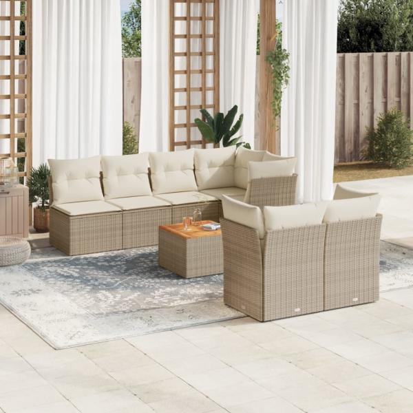 ARDEBO.de - 8-tlg. Garten-Sofagarnitur mit Kissen Beige Poly Rattan