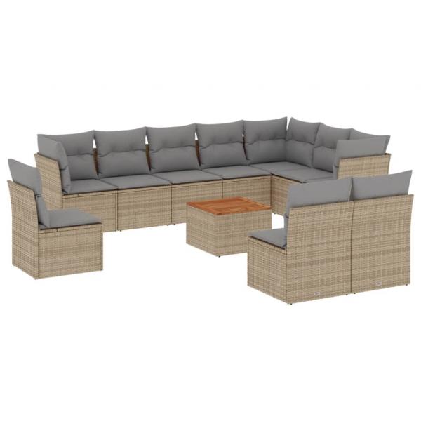 ARDEBO.de - 11-tlg. Garten-Sofagarnitur mit Kissen Beige Poly Rattan