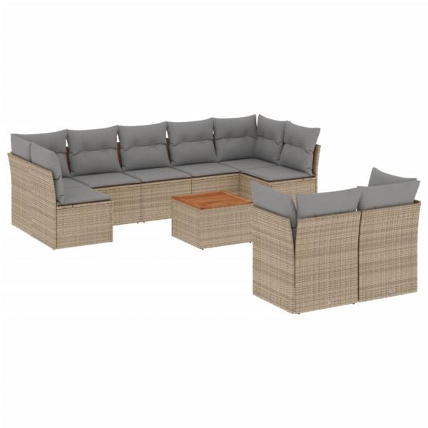 ARDEBO.de - 10-tlg. Garten-Sofagarnitur mit Kissen Beige Poly Rattan