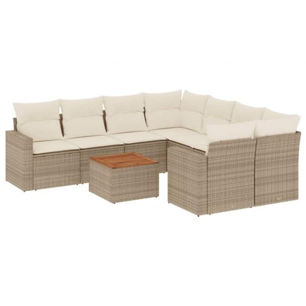 ARDEBO.de - 9-tlg. Garten-Sofagarnitur mit Kissen Beige Poly Rattan