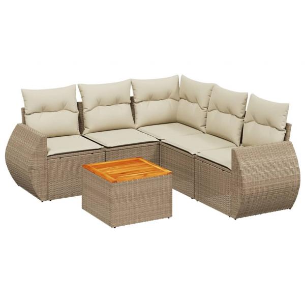 ARDEBO.de - 6-tlg. Garten-Sofagarnitur mit Kissen Beige Poly Rattan