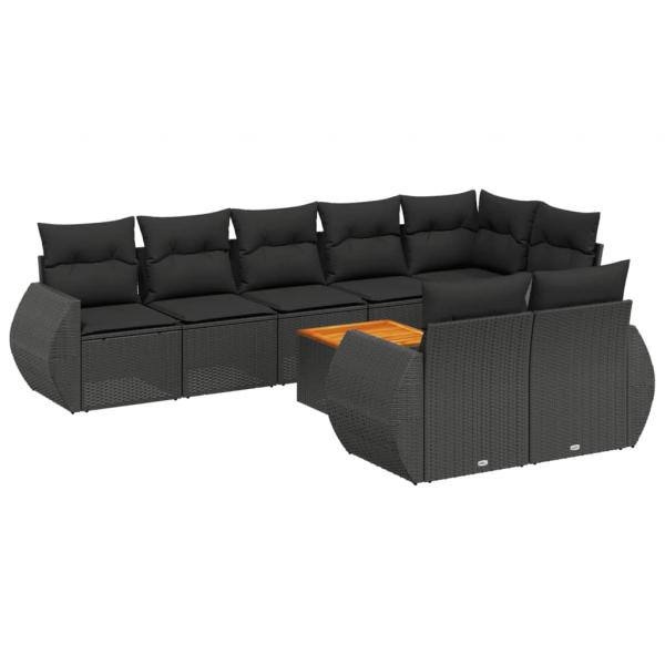 ARDEBO.de - 9-tlg. Garten-Sofagarnitur mit Kissen Schwarz Poly Rattan