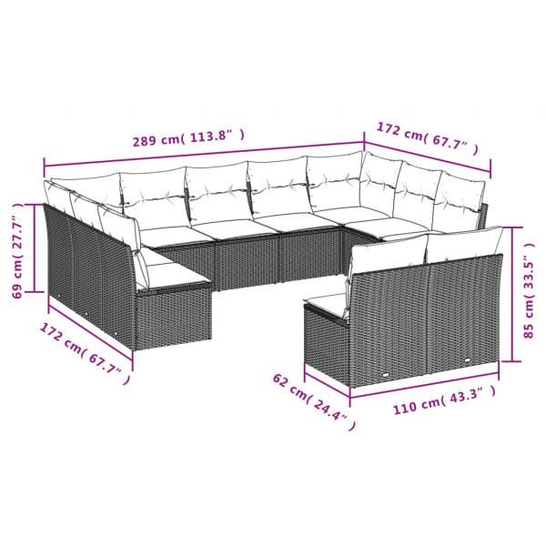 11-tlg. Garten-Sofagarnitur mit Kissen Grau Poly Rattan