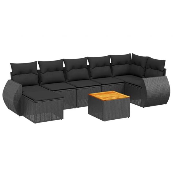 8-tlg. Garten-Sofagarnitur mit Kissen Schwarz Poly Rattan