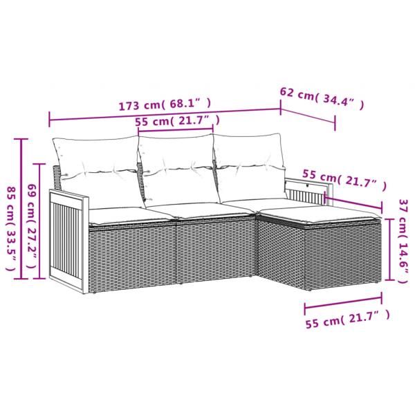 4-tlg. Garten-Sofagarnitur mit Kissen Grau Poly Rattan