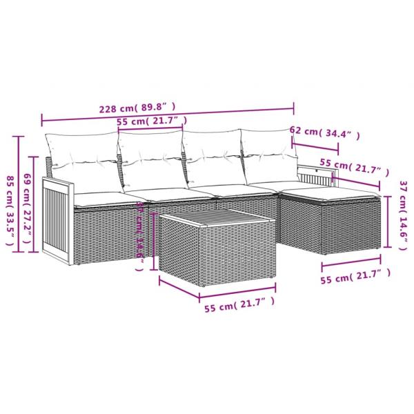 6-tlg. Garten-Sofagarnitur mit Kissen Beige Poly Rattan