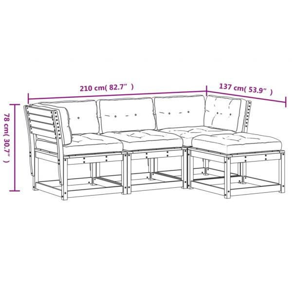 4-tlg. Garten-Lounge-Set mit Kissen Kiefernholz Imprägniert