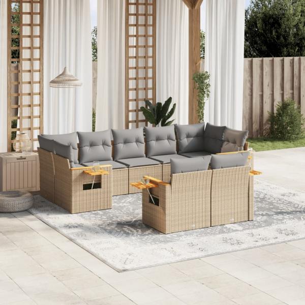 ARDEBO.de - 9-tlg. Garten-Sofagarnitur mit Kissen Beige Poly Rattan