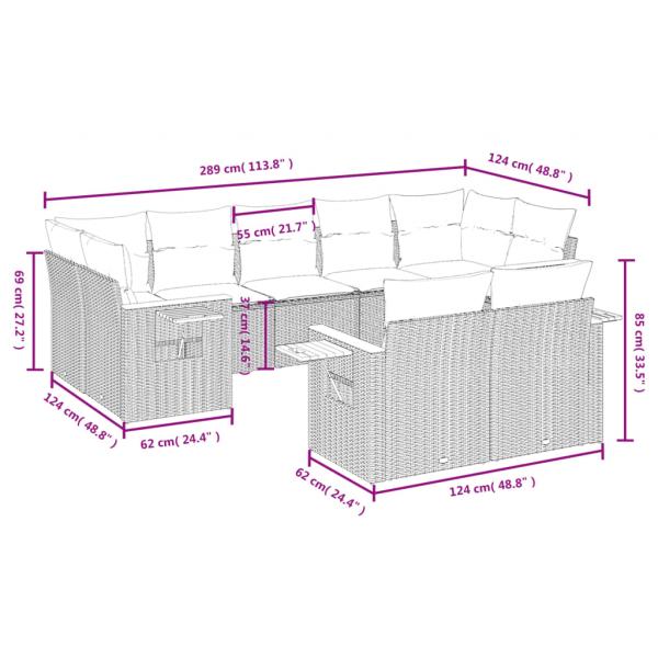 9-tlg. Garten-Sofagarnitur mit Kissen Beige Poly Rattan