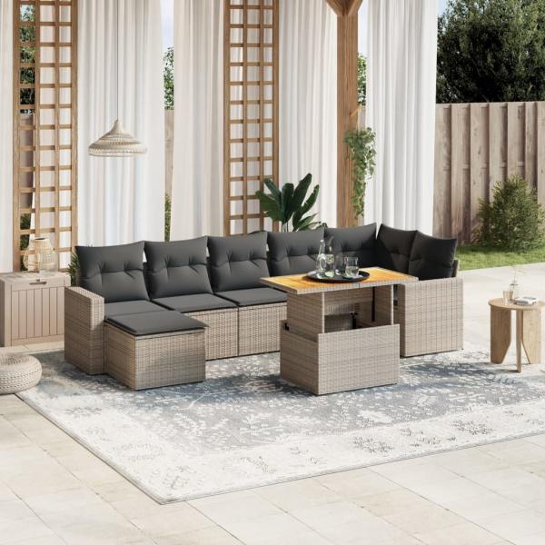 ARDEBO.de - 8-tlg. Garten-Sofagarnitur mit Kissen Grau Poly Rattan