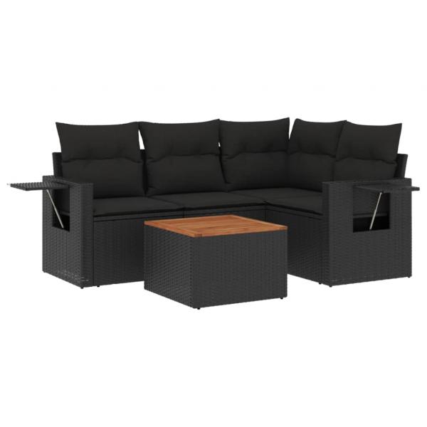 ARDEBO.de - 5-tlg. Garten-Sofagarnitur mit Kissen Schwarz Poly Rattan