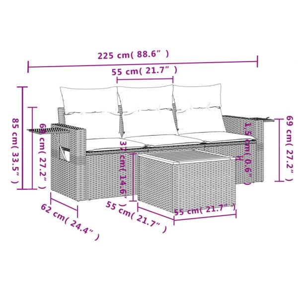 4-tlg. Garten-Sofagarnitur mit Kissen Beigemischung Poly Rattan