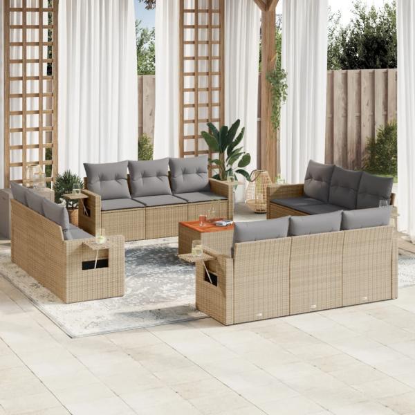 ARDEBO.de - 13-tlg. Garten-Sofagarnitur mit Kissen Beige Poly Rattan