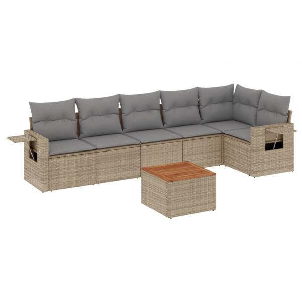 ARDEBO.de - 7-tlg. Garten-Sofagarnitur mit Kissen Beige Poly Rattan