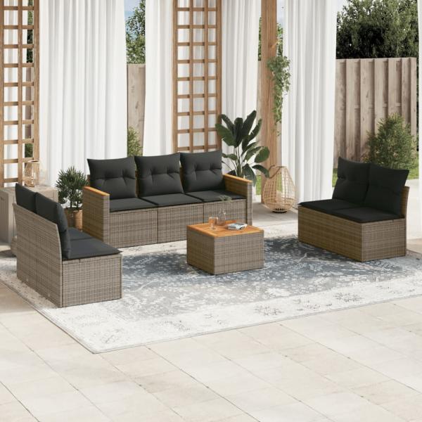 ARDEBO.de - 8-tlg. Garten-Sofagarnitur mit Kissen Grau Poly Rattan