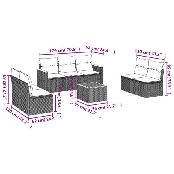 8-tlg. Garten-Sofagarnitur mit Kissen Grau Poly Rattan