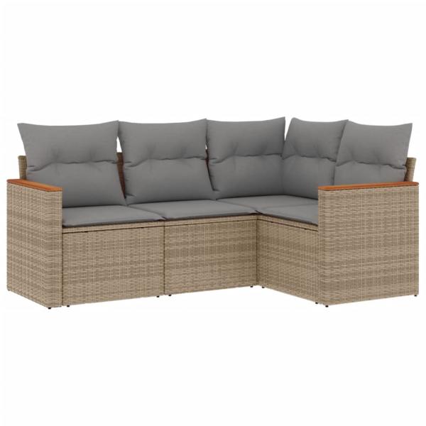 4-tlg. Garten-Sofagarnitur mit Kissen Beige Poly Rattan