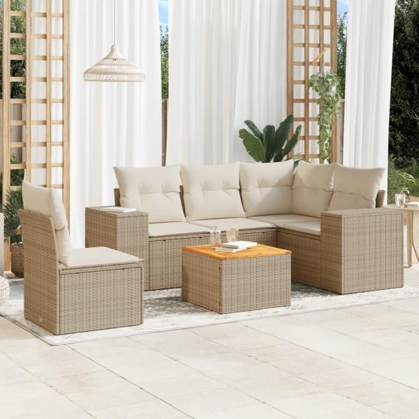 ARDEBO.de - 6-tlg. Garten-Sofagarnitur mit Kissen Beige Poly Rattan