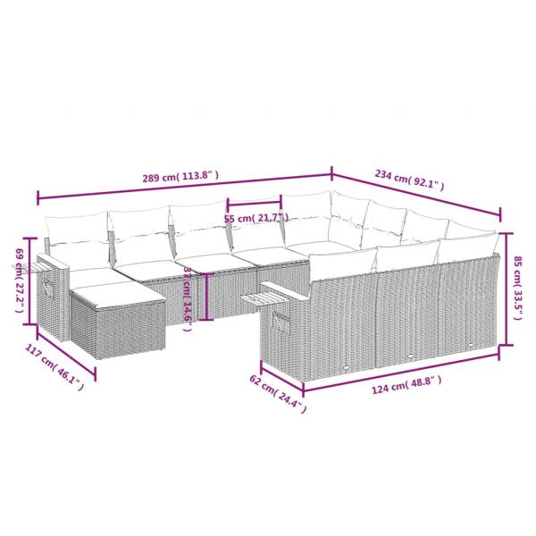 11-tlg. Garten-Sofagarnitur mit Kissen Beige Poly Rattan