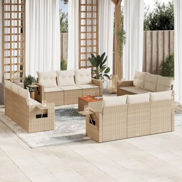 ARDEBO.de - 13-tlg. Garten-Sofagarnitur mit Kissen Beige Poly Rattan