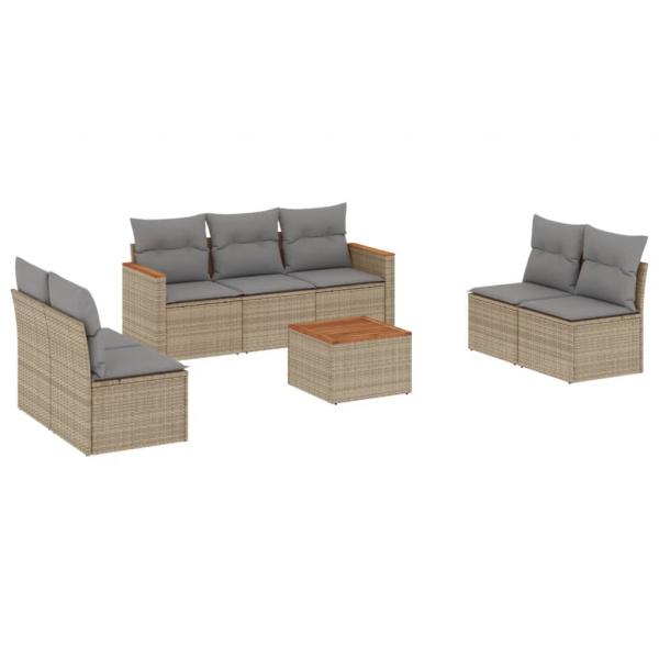 8-tlg. Garten-Sofagarnitur mit Kissen Beige Poly Rattan