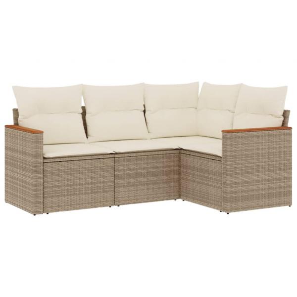 ARDEBO.de - 4-tlg. Garten-Sofagarnitur mit Kissen Beige Poly Rattan