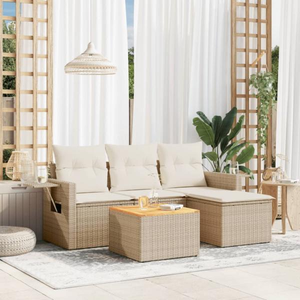 ARDEBO.de - 5-tlg. Garten-Sofagarnitur mit Kissen Beige Poly Rattan