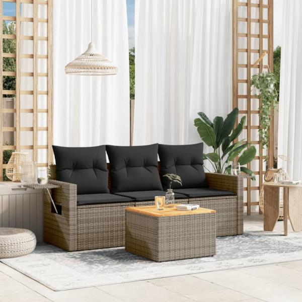 ARDEBO.de - 4-tlg. Garten-Sofagarnitur mit Kissen Grau Poly Rattan