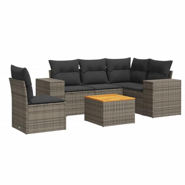 6-tlg. Garten-Sofagarnitur mit Kissen Grau Poly Rattan