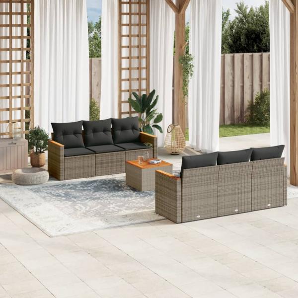 ARDEBO.de - 7-tlg. Garten-Sofagarnitur mit Kissen Grau Poly Rattan