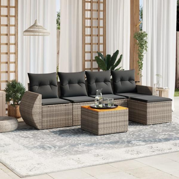 ARDEBO.de - 6-tlg. Garten-Sofagarnitur mit Kissen Grau Poly Rattan