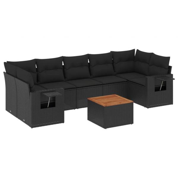 8-tlg. Garten-Sofagarnitur mit Kissen Schwarz Poly Rattan