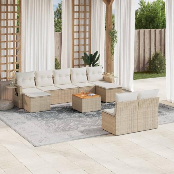 ARDEBO.de - 10-tlg. Garten-Sofagarnitur mit Kissen Beige Poly Rattan