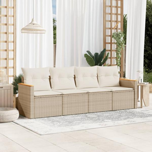 ARDEBO.de - 4-tlg. Garten-Sofagarnitur mit Kissen Beige Poly Rattan