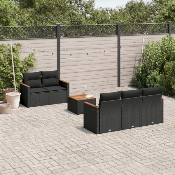 ARDEBO.de - 6-tlg. Garten-Sofagarnitur mit Kissen Schwarz Poly Rattan