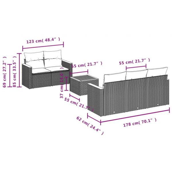 6-tlg. Garten-Sofagarnitur mit Kissen Schwarz Poly Rattan