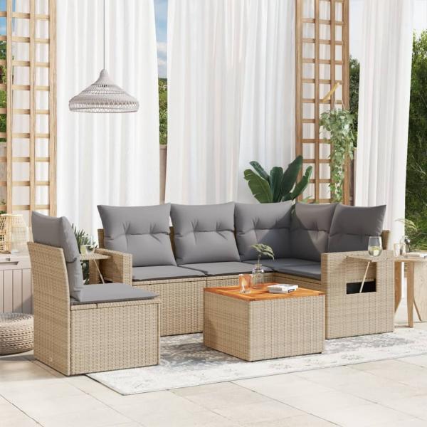 ARDEBO.de - 6-tlg. Garten-Sofagarnitur mit Kissen Beige Poly Rattan