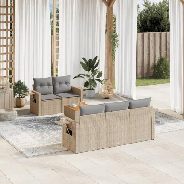 ARDEBO.de - 6-tlg. Garten-Sofagarnitur mit Kissen Beige Poly Rattan