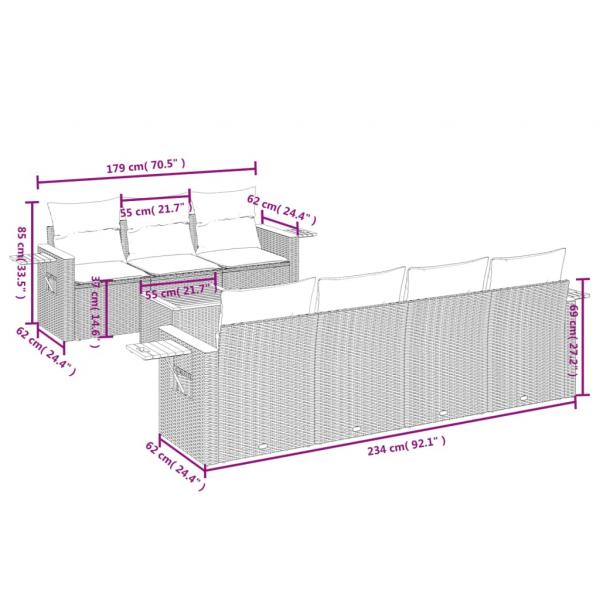 8-tlg. Garten-Sofagarnitur mit Kissen Beige Poly Rattan