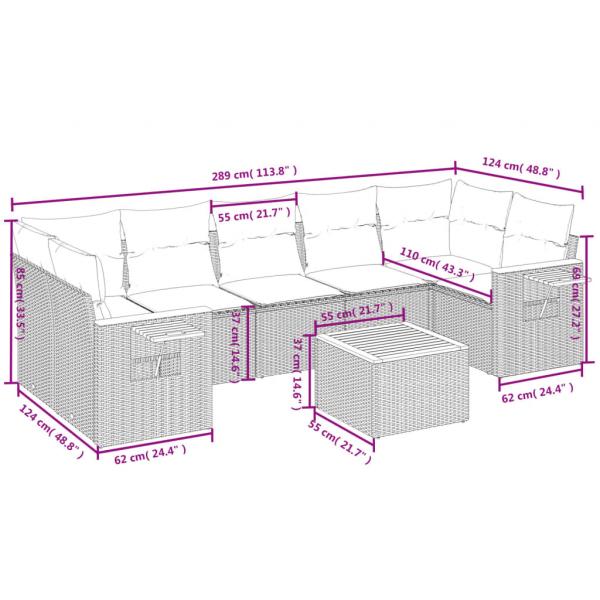 8-tlg. Garten-Sofagarnitur mit Kissen Schwarz Poly Rattan