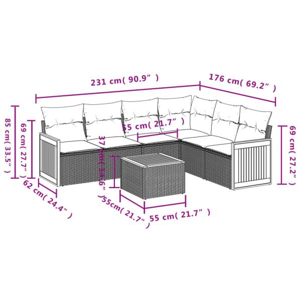 7-tlg. Garten-Sofagarnitur mit Kissen Beige Poly Rattan