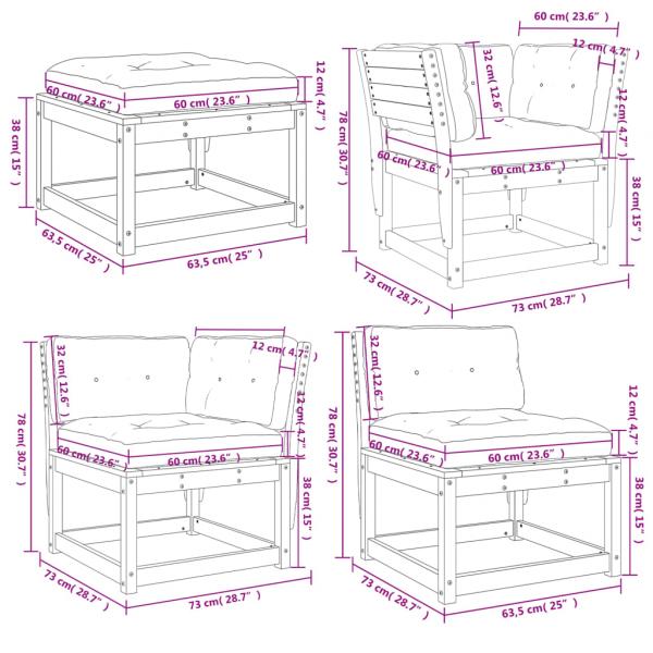 5-tlg. Garten-Lounge-Set mit Kissen Massivholz Douglasie